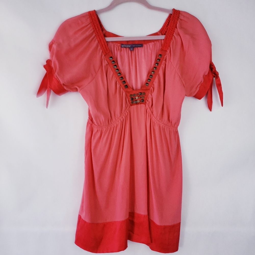 Halo Bob Womens Silk Empire waist Coral Pink Blouse Studded Tunic Size Small